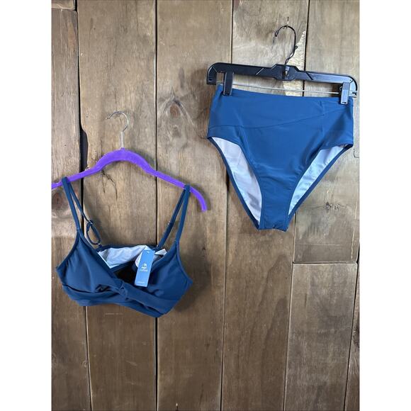 Cupshe Marsala Nail Blue Twist High Waisted Bikini, Small - Picture 1 of 4